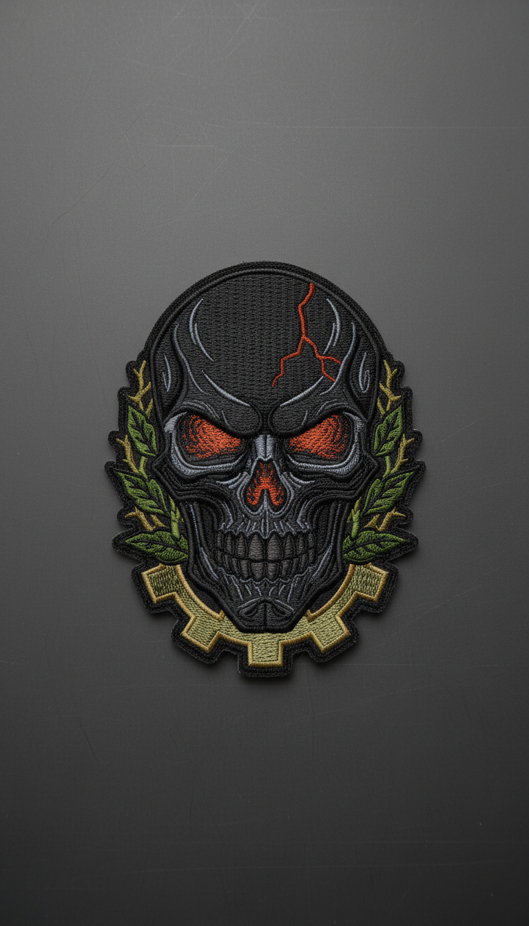 Forged black skull embroidered patch