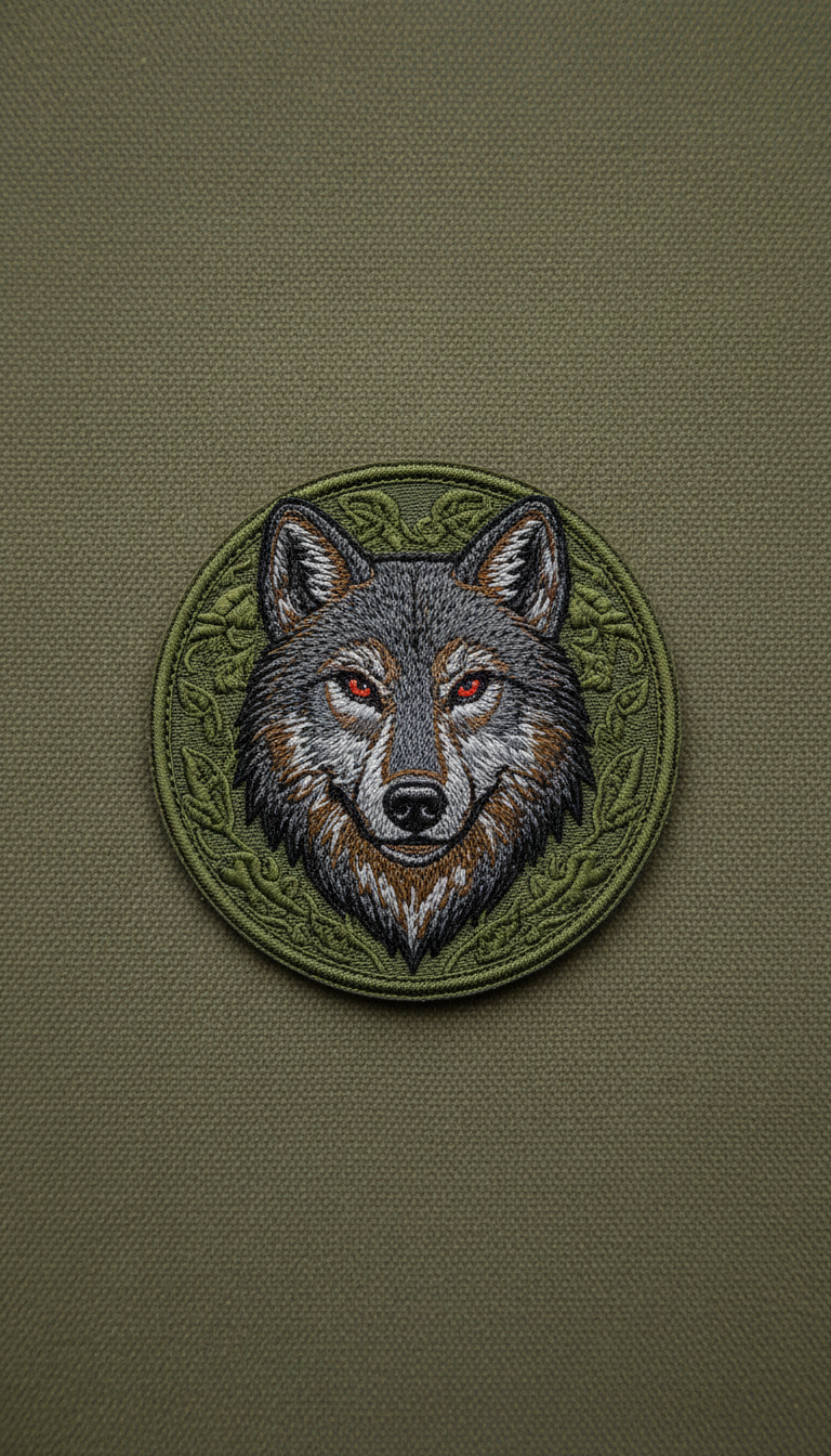 Olive drab tactical wolf emblem patch