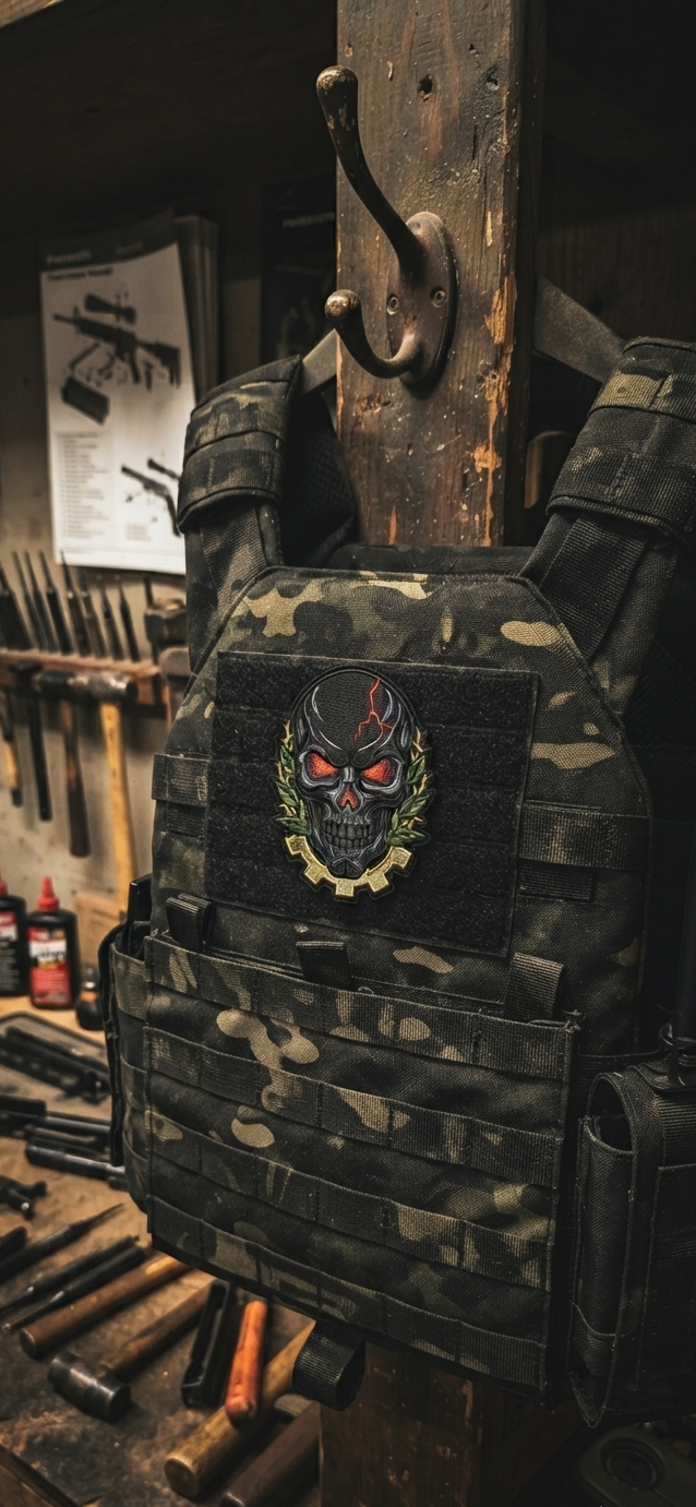Forged black skull embroidered patch