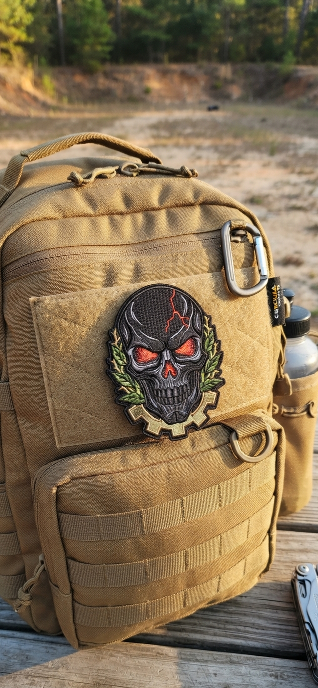 Forged black skull embroidered patch