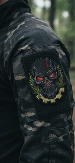 Forged black skull embroidered patch
